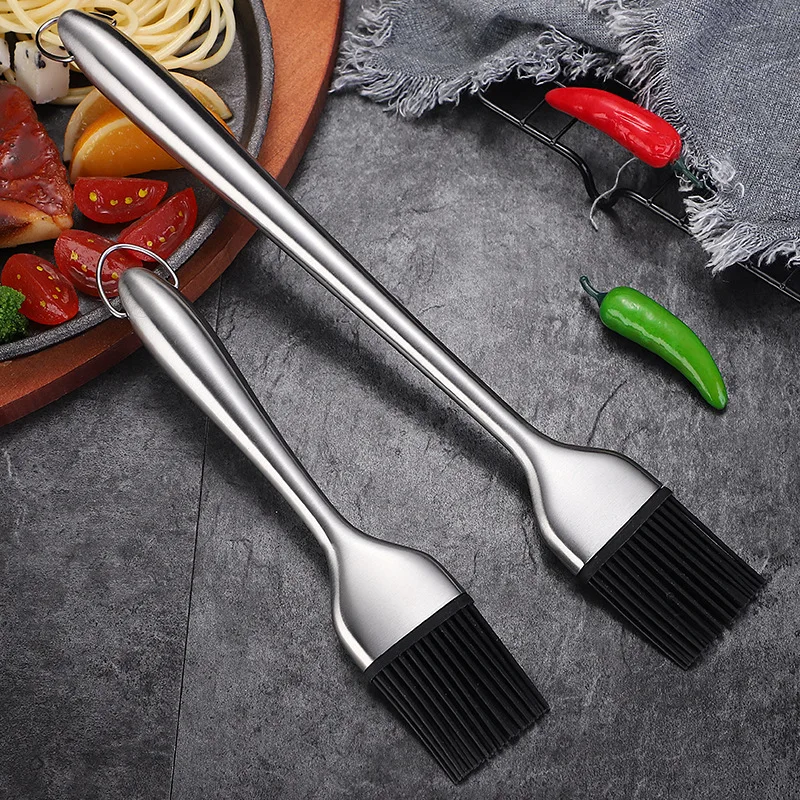 

Silicone Barbecue Oil Brush Stainless Steel Heat Resistant Handle Baking Bread Jam BBQ Seasoning Brushes Kitchen Cooking Tools