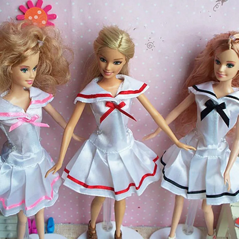 Doll Clothes For Barbie Sailor Suit 1/6 BJD One Piece BOW V-Neck Cosplay Costume Party Dress for 1:6 Dolls Girl Kid Toy | Игрушки и