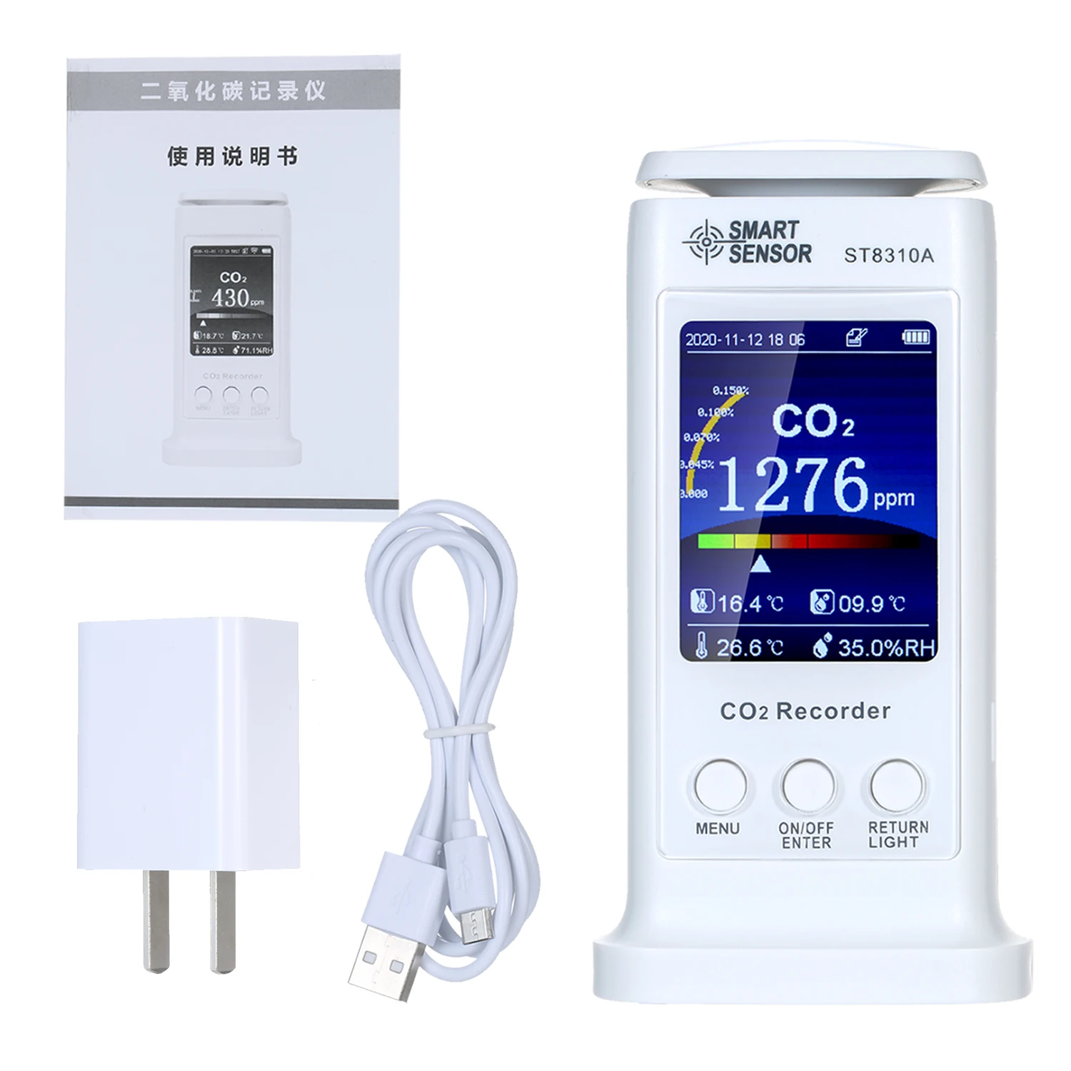 

SMART SENSOR CO2 Meter Temperature Humidity Monitor Air Quality Detector USB Rechargeable LCD CO2 Monitor Carbon Dioxide Tester