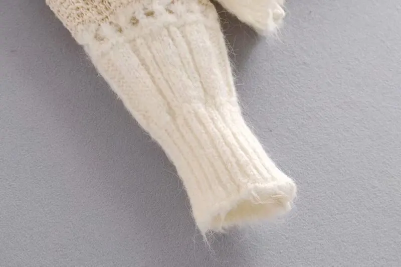 

CHICEVER Beige Sweater For Women Stand Collar Long Sleeve Patchwork Lace Designer Knitted Casual Pullovers Female 2021 Fall Tide