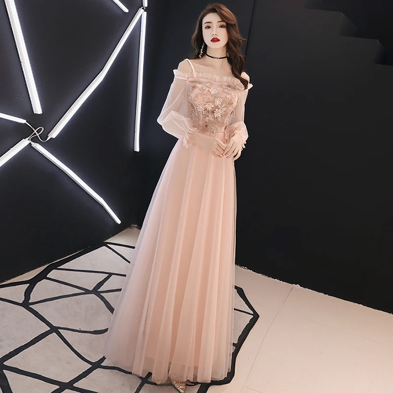 

Chinese dress qipao Princess Gowns Chiffon Beach Dresses Elegant Pink Appliques Wedding Mesh Dress Women Noble Qipao