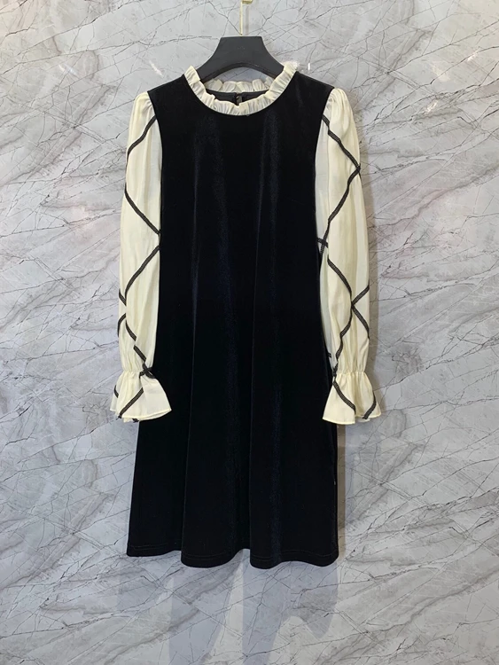 

Женское бархатное платье с длинными рукавами, подходящее по цвету платье с декоративными вставками, модель 2021, 1014