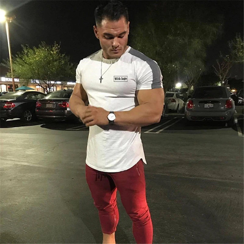 

Streetwear summer casual men's T-shirt stitching cotton fashion men's clothing jogger fitness sportswear top