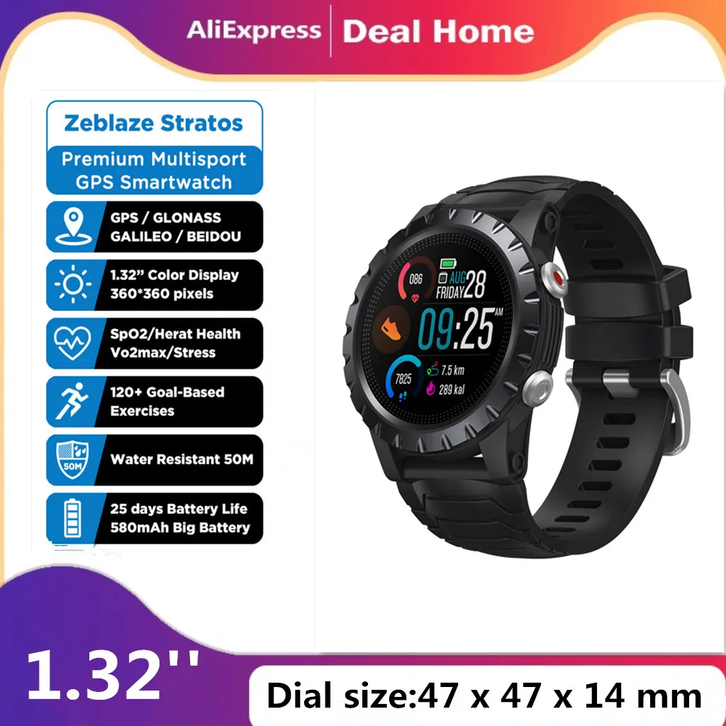 Спортивные Смарт-часы Zeblaze Stratos 1 32 дюйма GPS пульсометр SpO2 максимальная нагрузка 25