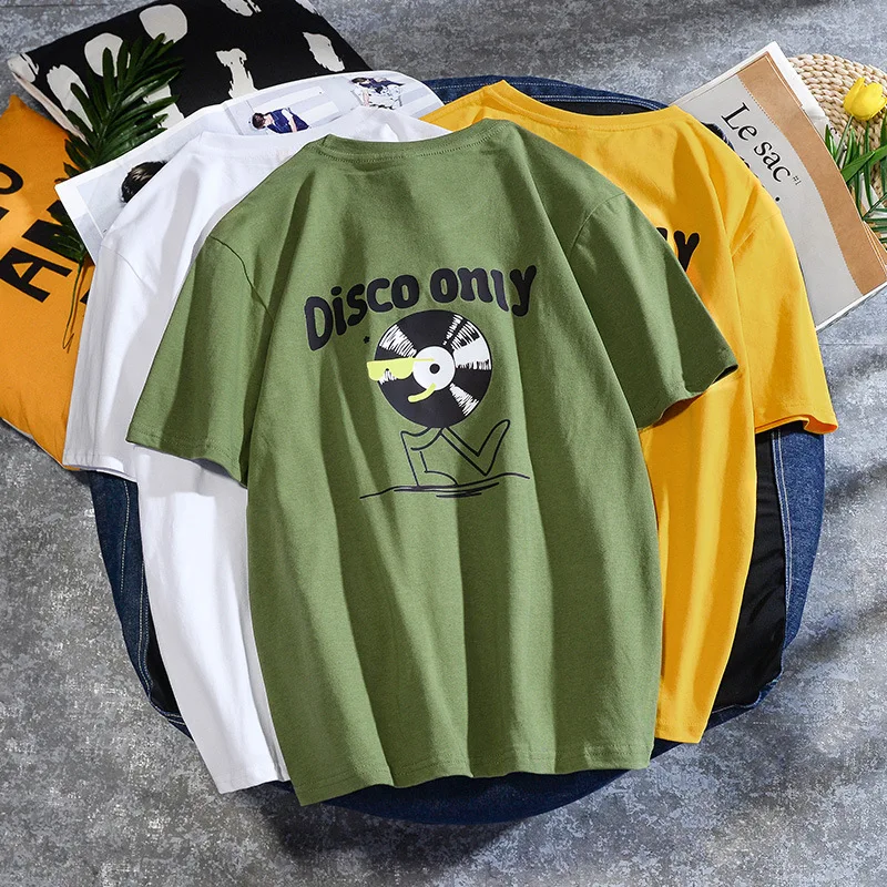 

Summer men's PURE COTTON SHORT-SLEEVED T-SHIRT New Street Korean Stylish printed crew neck casual versatile on clothes men's