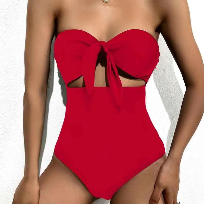 

2020 New Sexy Floral Printed One Piece Swimsuit Women 2 Pieces Hollow Out Bikini Set Bowknot Cute Beachwear Bandeau Bodysuit E37