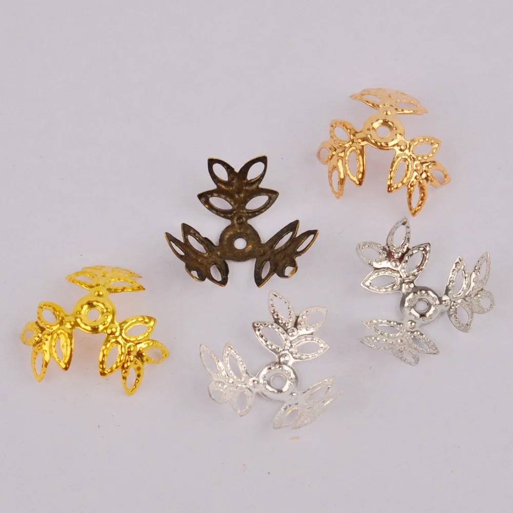 2000 шт. 16 мм трехлистная филигранная шапочка с бусинами в виде цветов s-образная