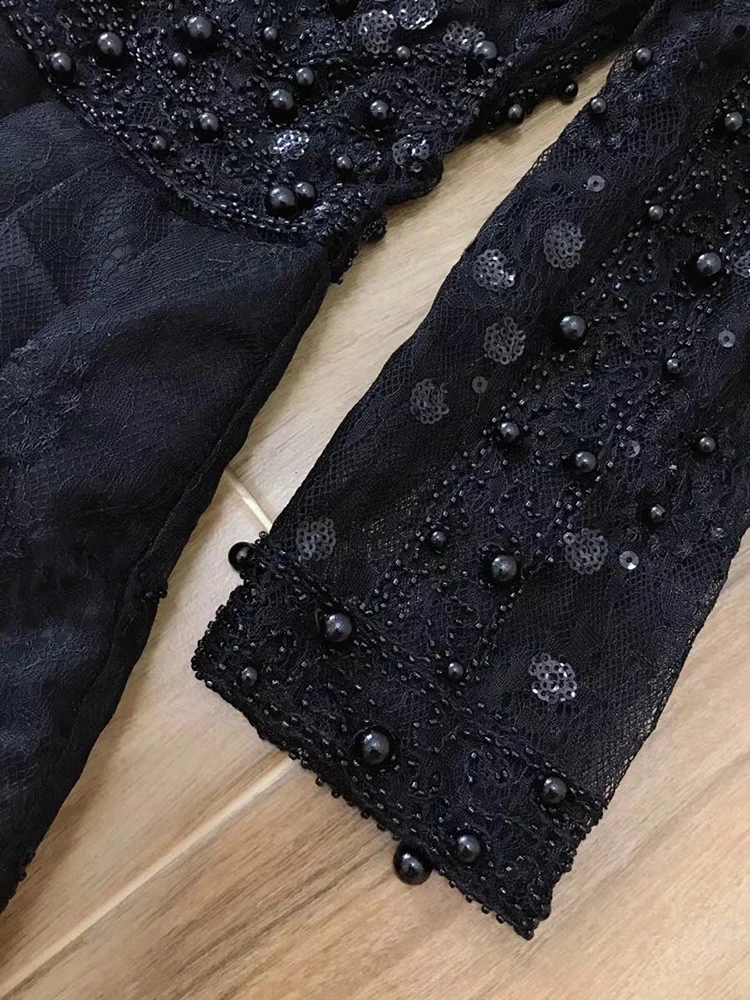 2019 осеннее Новое поступление женские черные сетчатые Мини платья роскошное