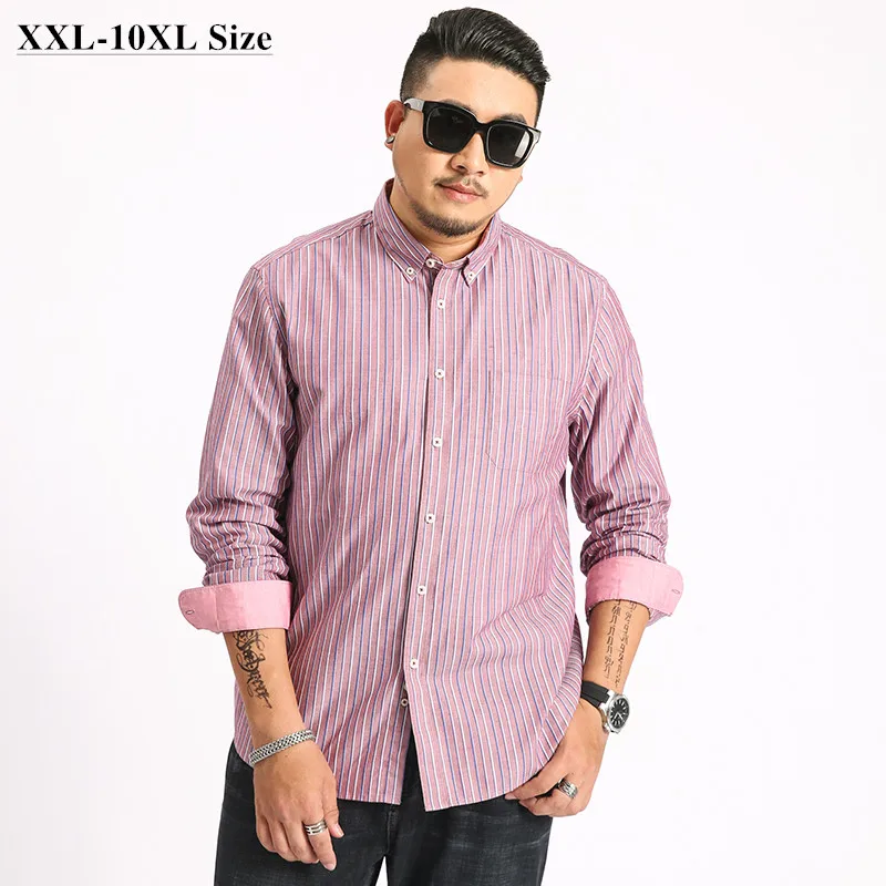 

5XL 6XL 7XL 8XL 9XL 10XL Plus Size Men's 100% Cotton Striped Shirt Brand Clothing Business Casual Loose Long Sleeve Social Shirt