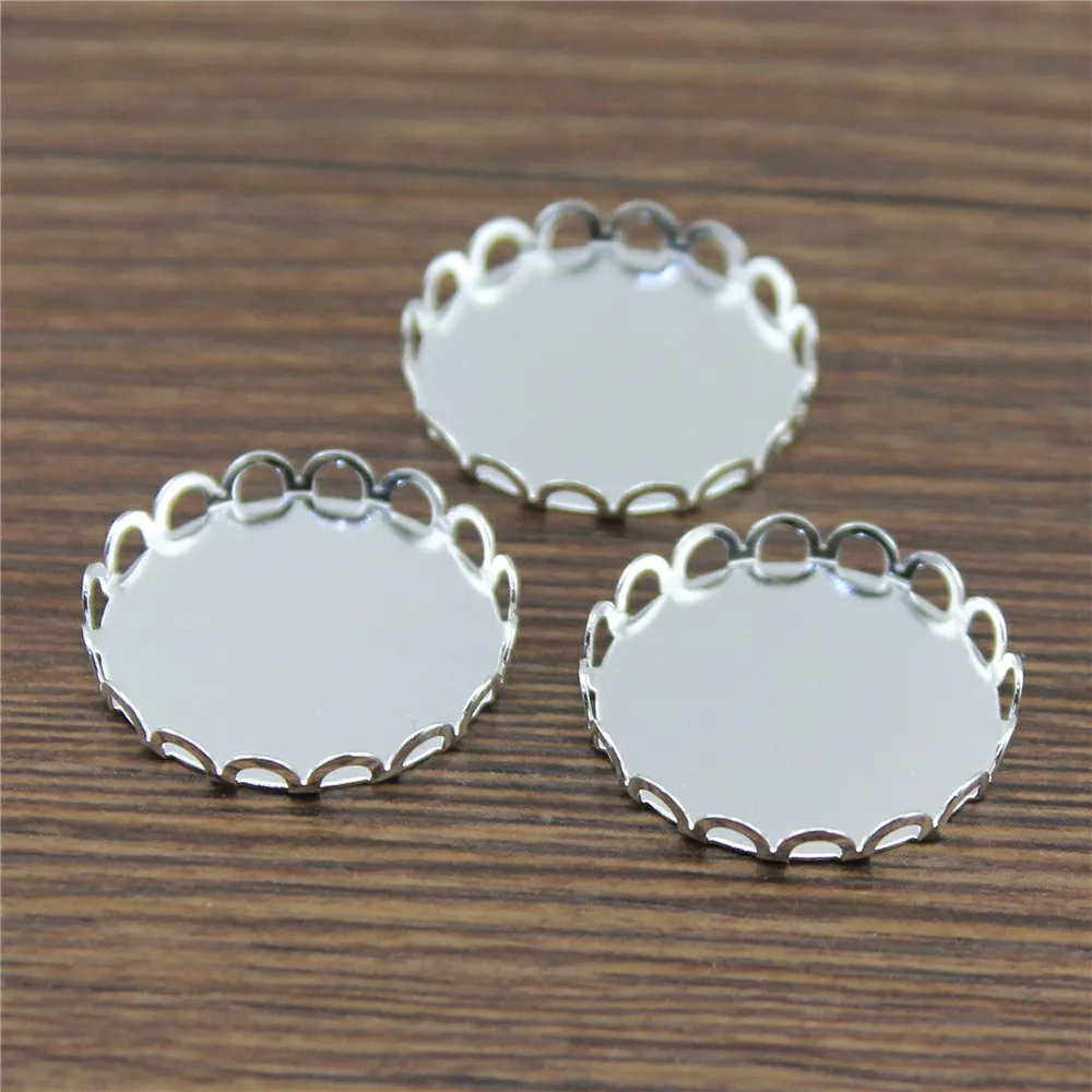 

10pcs Fit 20mm Glass Cabochon Shiny Silver Color Copper Material Lace Edge Cameo Cabochons Base Setting