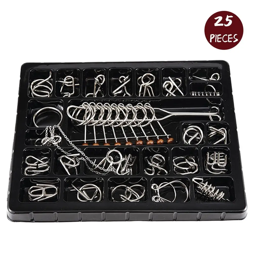 

Interesting Stress Reliever Toys Jigsaw Puzzle 25pcs/Set Unlock Ring Set Thinking Game Adult Lock Nine Interlocking Links