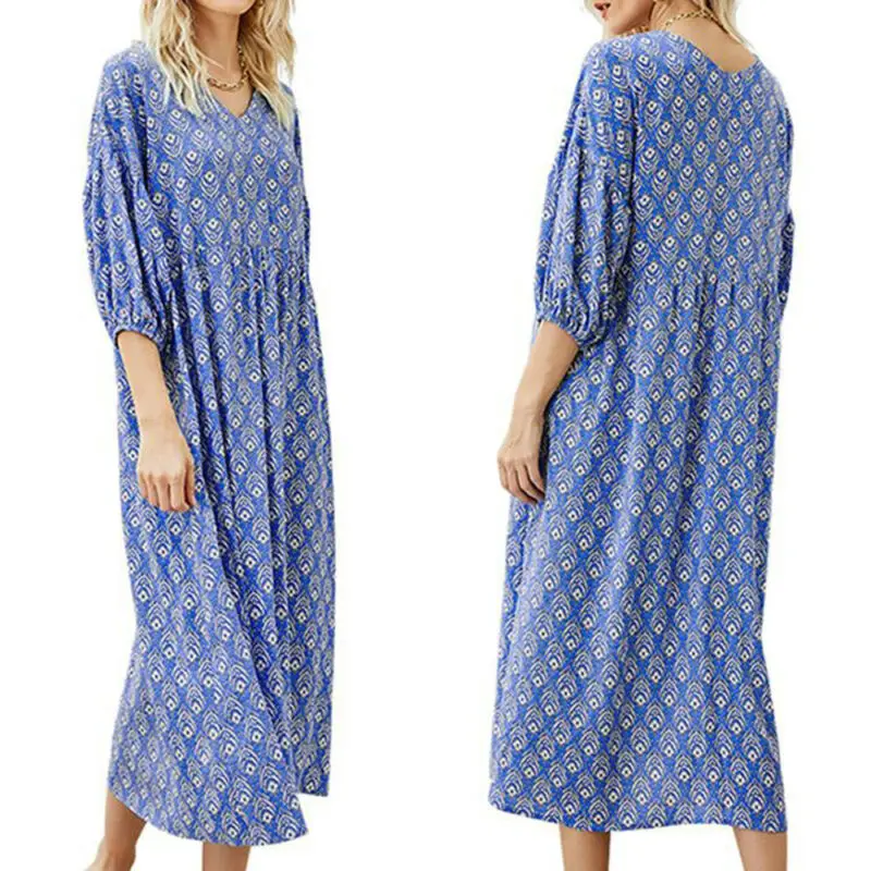 

Женское длинное свободное платье макси, повседневное праздничное мешковатое платье с рукавом до локтя, сарафан в английском стиле на лето