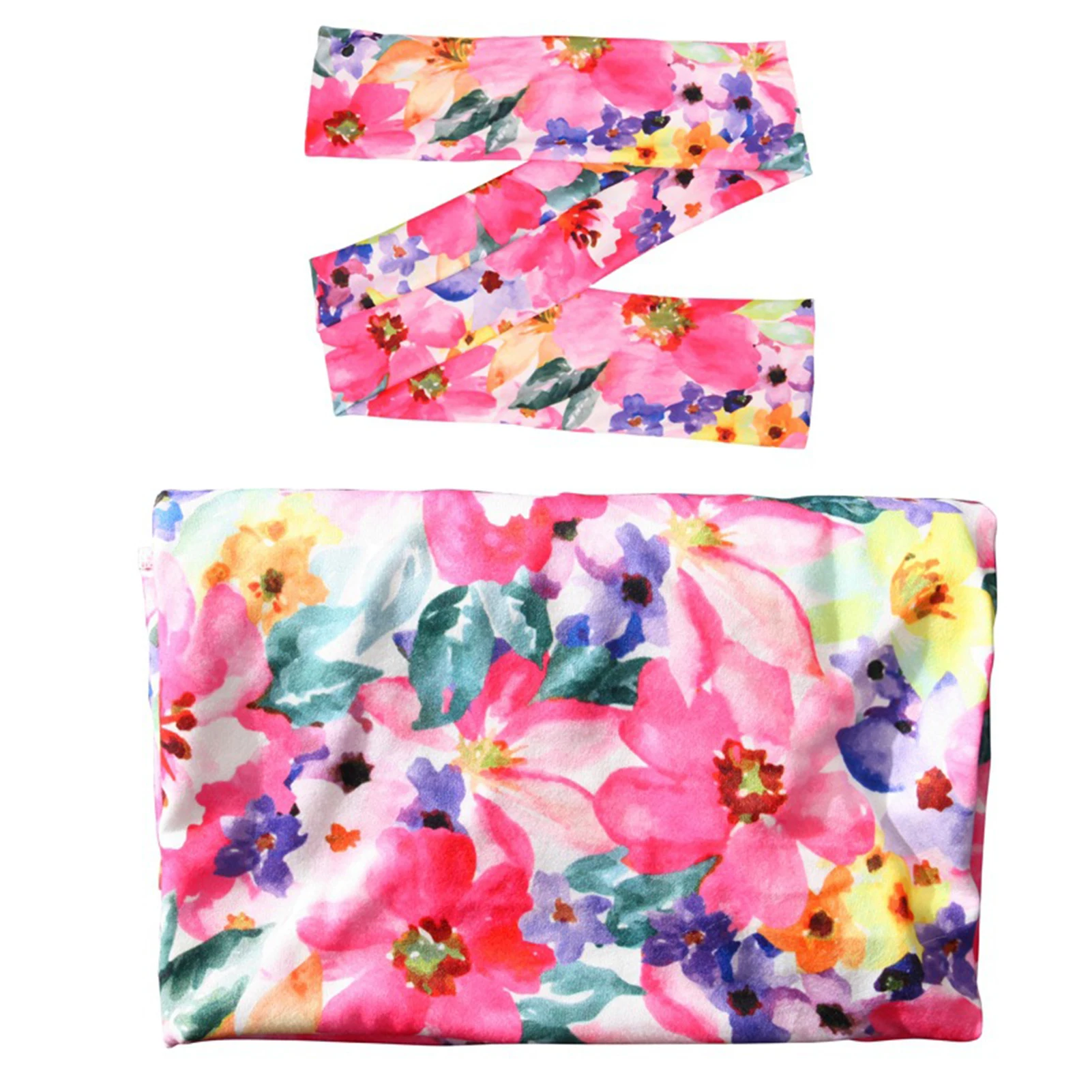 

Newborn Soft Baby Blanket Photography Props Swaddle Wrap Accessories Shooting Fashion Backdrop Floral With Headband Sleeping