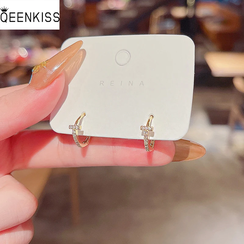 

QEENKISS EG7172 Fine Jewelry Wholesale Fashion Woman Birthday Wedding Gift Round Zircon 925 Sterling Silver Needle Stud Earrings