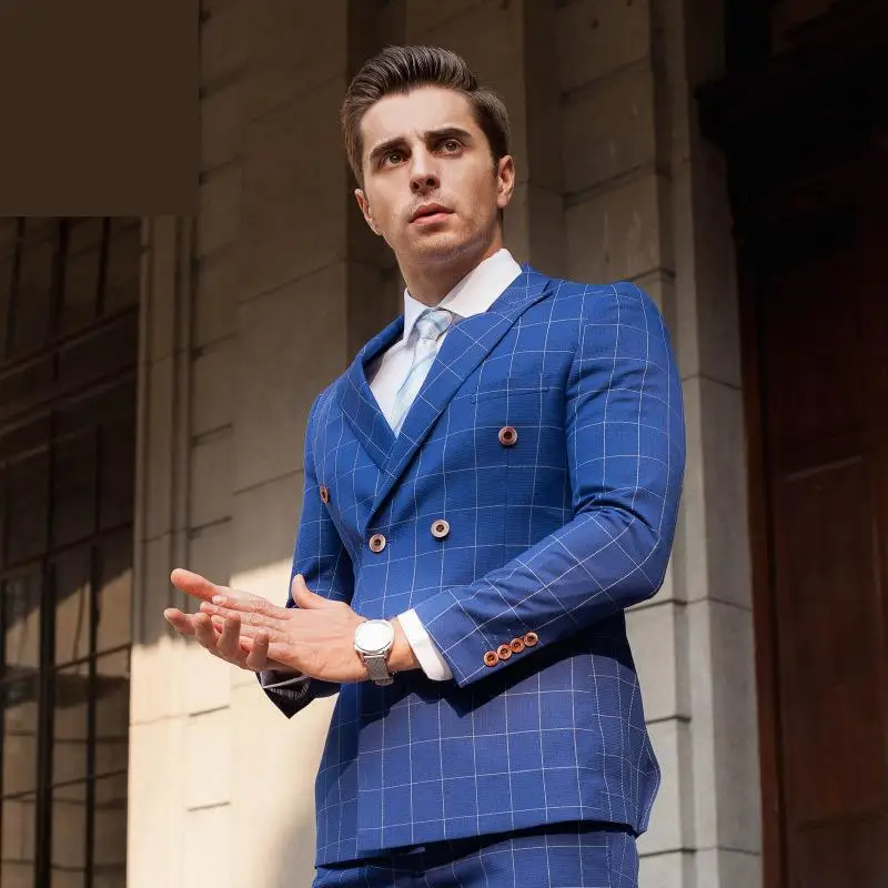 Мужской однобортный Свадебный комплект роскошный из двух предметов в клетку