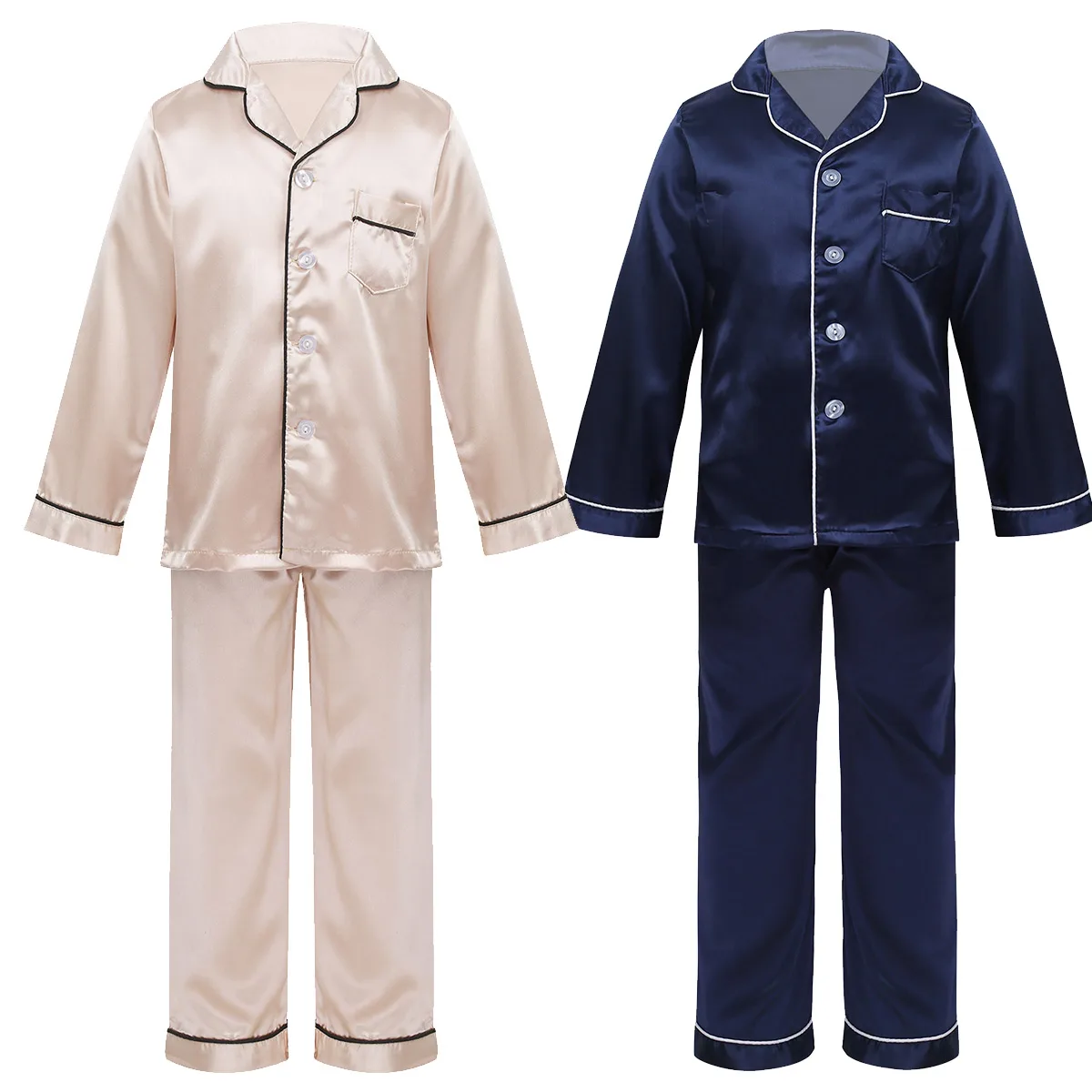 

Long Sleeve Silk Pajamas for Girls Boys pjs Summer Pajama Set Silk Satin Pijama mujeer Pyjamas Sleepwear suit 10 years old