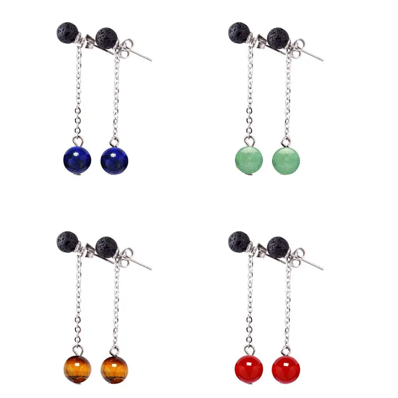 

6mm 8mm Natural Stone Chain Healing Dangle Earrings For Women Girl Jewelry Party Club Decor Fashion Accessories