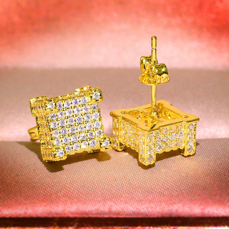 

Luxury Female White Crystal Small Earring Classic Gold Silver Color Wedding Earrings For Women Charm Square Zircon Stud Earrings