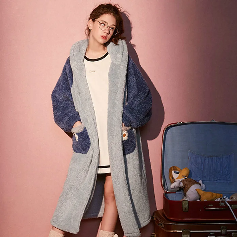 Women's Pajamas Hooded Nightgown Plush Coral Fleece Sleepwear Women Autumn and Winter Home Clothes Cartoon Mouse Thicken Pijama