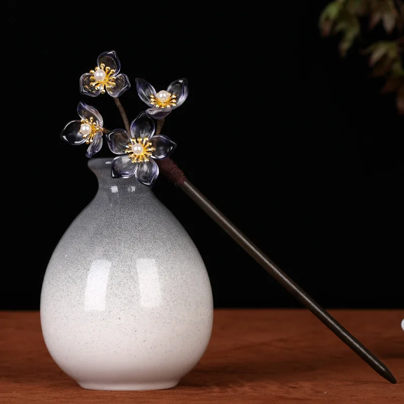 

Chinese Classical Handmade Hairpin Pearl Flower Headdress Women Wooden Hair Sticks Ancient Costume Accessories DL