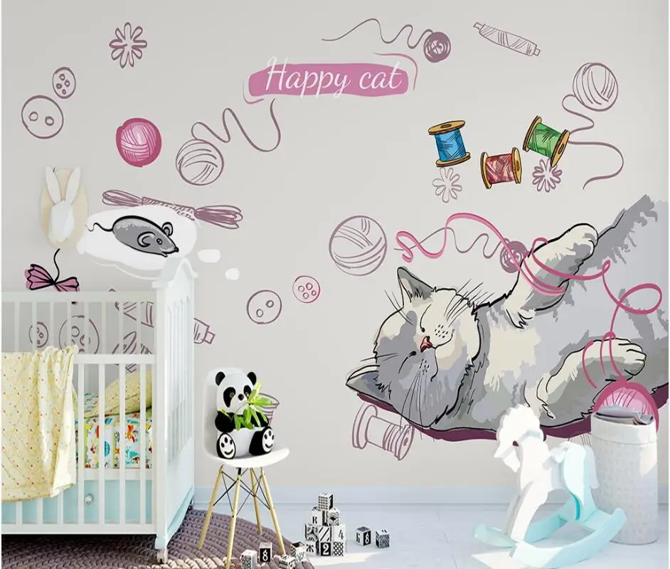 

AINYOOUSEM Cartoon hand painted puppy cat children background wall papier peint papel de parede wallpaper 3d wallpaper stickers