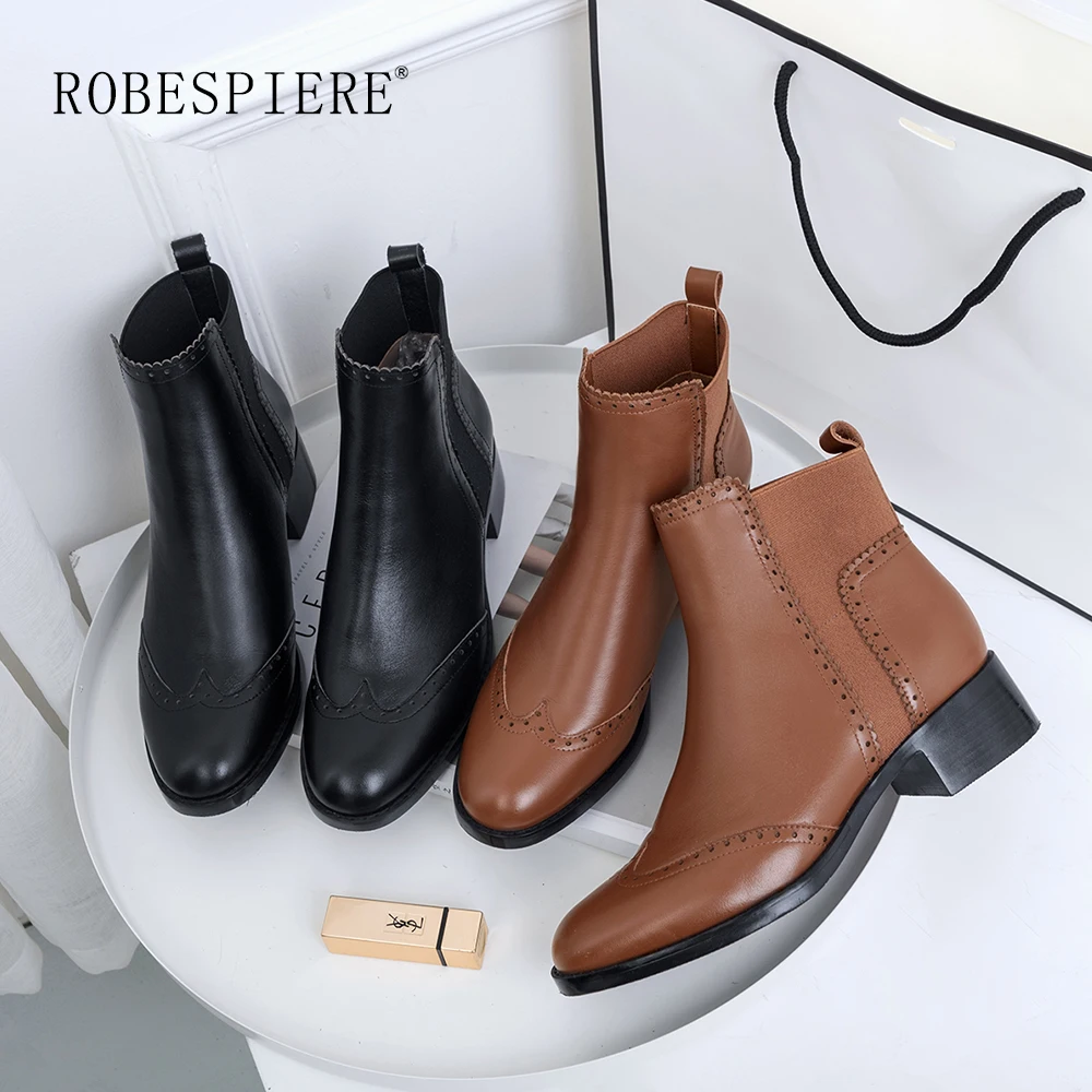 Новинка 2019 зимние теплые женские ботильоны ROBESPIERE классические броги женская