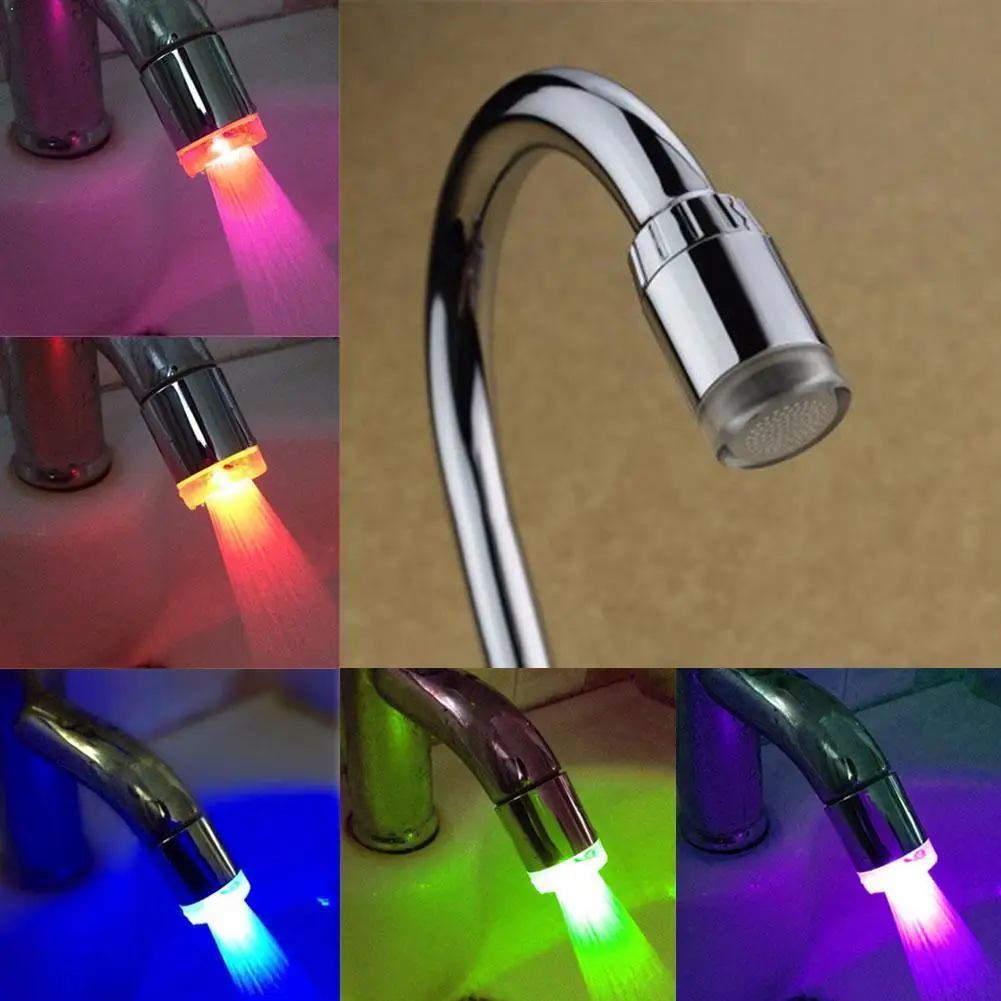 

1pcs Bathroom Decoration Steel Faucet Faucet 7 Color LED Light Glowing Household Bathroom Accessories