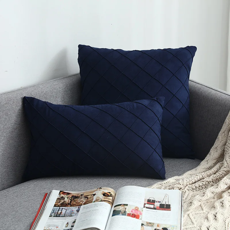 46 Modern Simple Nordic Pillow Cover Suede Checker Cushion Cover Decorative Pillows case For Seat Home Decorative Pillow Cover - Цвет: 46