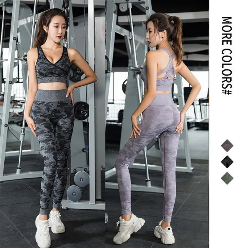 Бесшовный Женский комплект для йоги сексуальная камуфляжная одежда