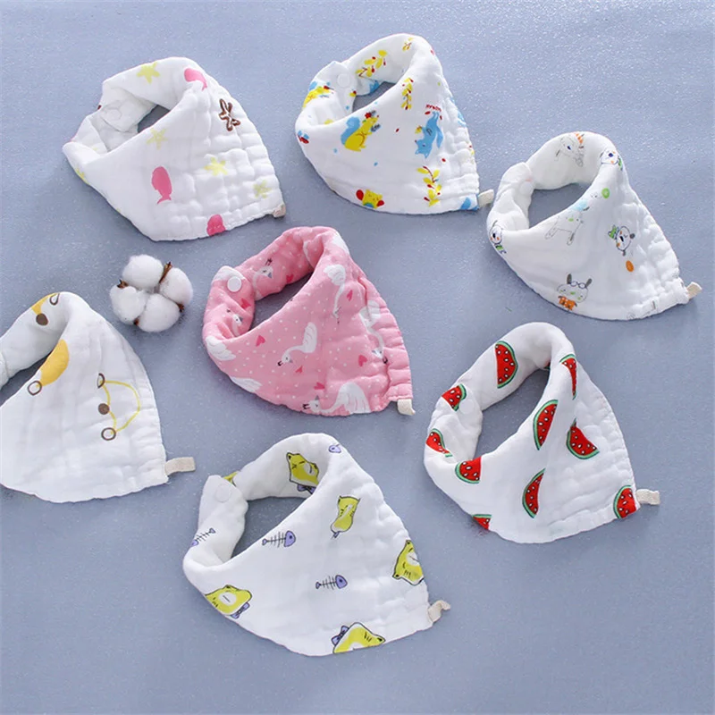 

8 Layers Cotton Baby Bibs Triangle Scarf Soft Newborn Boy Girls Absorbent Cloth Bib Waterproof Bibs