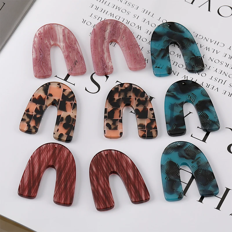 

2020New 30pcs/lot color pattern print letter U shape acrylic fashion pendant beads diy jewelry earring/garment accessory