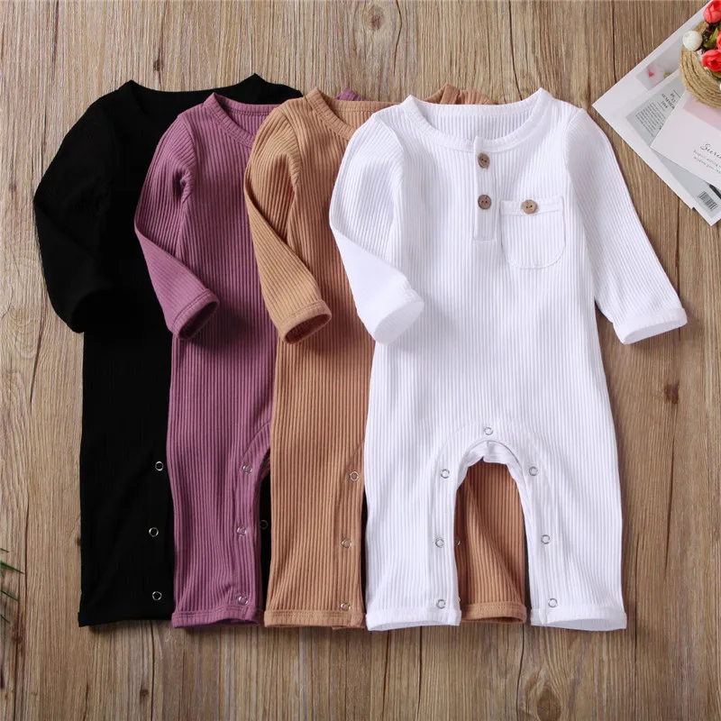 

Newborn Infant Baby Boy Girl Casual Ribbed Knitted Romper Jumpsuits Baby Boy Autumn Long Sleeve One-Piece Sunsuit Outfits 0-24M