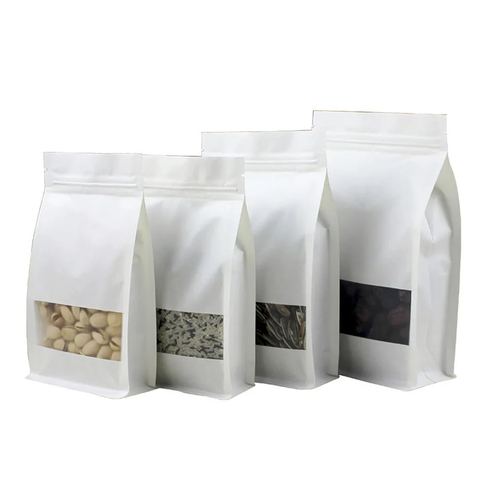 50pcs White Kraft Paper One Side Clear Front Mylar Bag Coffee Snack Tea Packaging Bag Stand Up Ziplock Gift Bags Plastic Bags