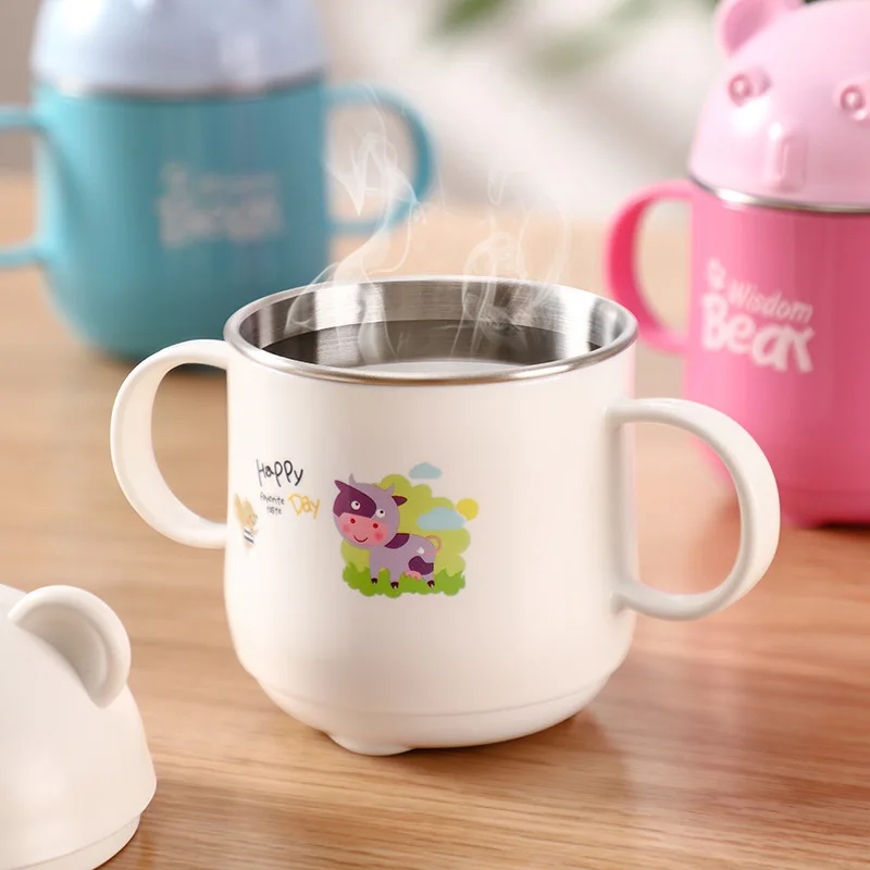 

260ML Creative Kids Water Mug 304 Stainless Steel Tea Coffee Mug For Children Water Cup With Handle Kitchen Drinkware