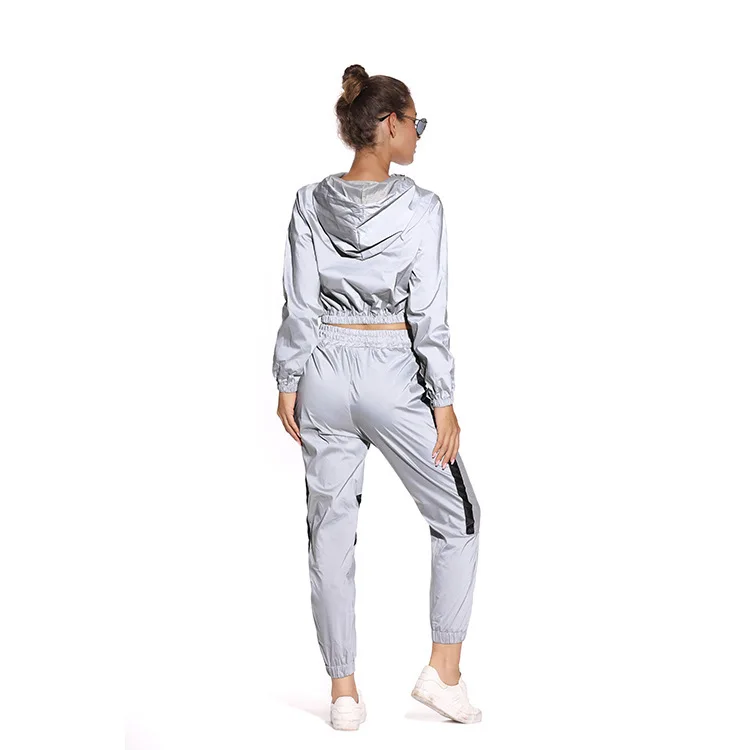 

Fall Personalized Reflective Fabric 2 Two-piece Women's Sportswear Fitness Hoodie Long Pants Women's Matching Sportswear Women