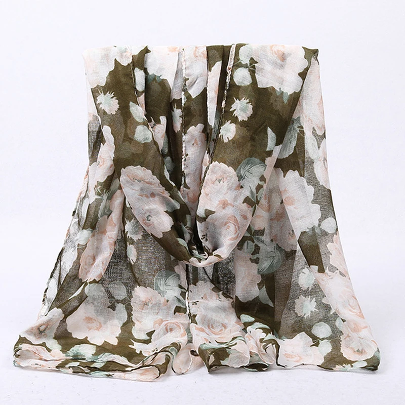 

2019 Winter Women Scarf Chiffon Flower Embroidery Shawl Scarf Hijab Wrap Headband Ladies Muslim Hijabs Scarf
