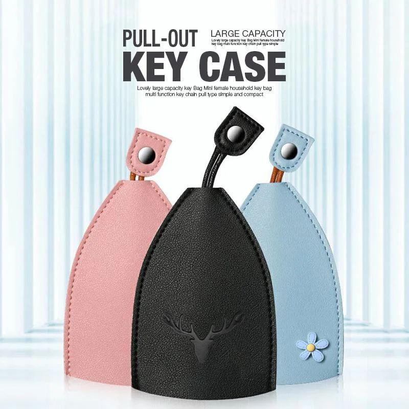 Женская кожаная Выдвижная сумка для ключей с милым мультяшным мужской держатель