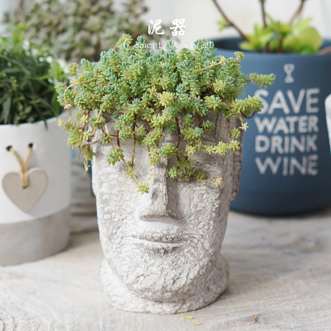 

Human Face Flower Pot Creative Nordic Cement Plant Container Home Interior Statue Doniczka Ozdobna Table Decoration ED50FP