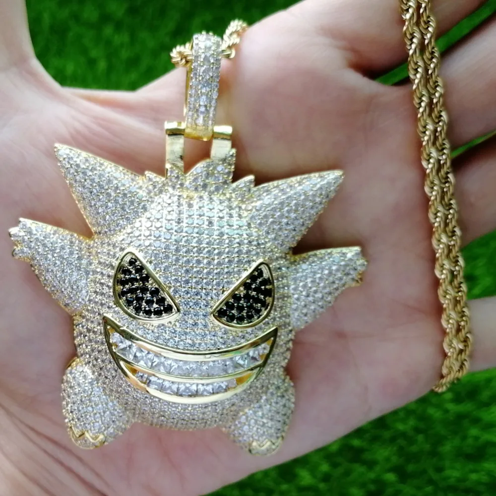 Large Size Brass CZ evil spirit Pendant Hip Hop Necklace Men Women Jewelry Iced Out CN502