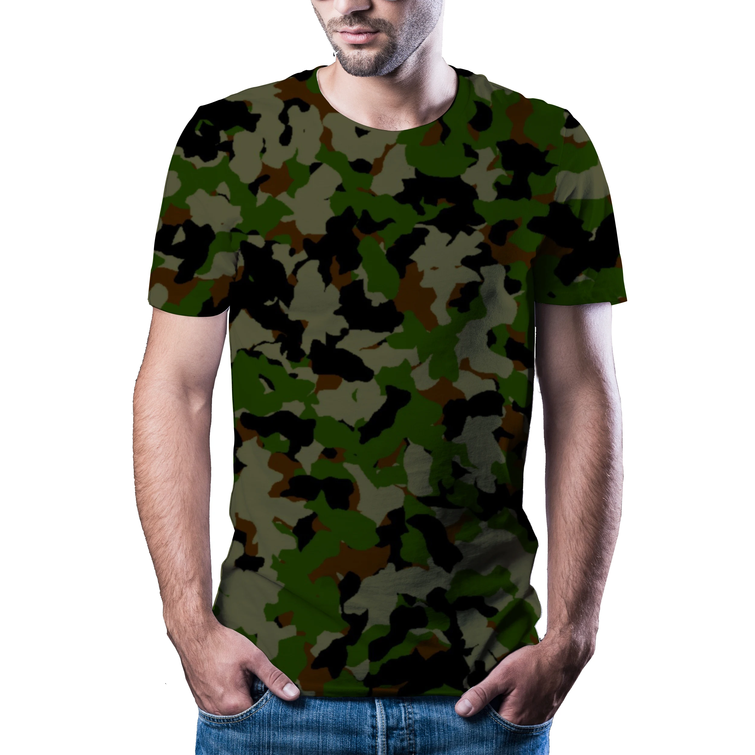 

2021 summer men's casual quick-drying 3D T-shirt, camouflage-style printed T-shirt