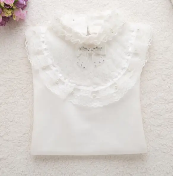 8 kids blouse От 2 до 12 лет, осенне-зимняя блузка для девочек, рубашки, хлопковые топы для девочек-подростков, Детская кружевная рубашка с длинными рукавами, детские блузки - Цвет: 8 kids blouse
