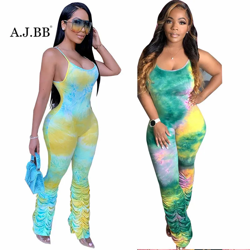 

New fashion multicolor printed casual Jumpsuit slim U-neck sleeveless women's suspender vest pants