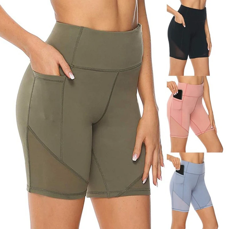 

Women's High Waist Fitness Sports Biker Shorts Yo-ga Short Abdomen Control Training Running Yo-ga Shorts With Pocket