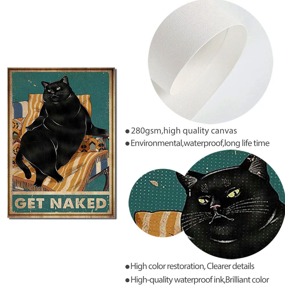 Металлическая черная кошка Ретро плакат получить голыми Забавный