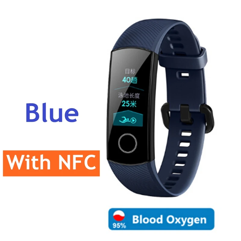 Blue band 5 NFC NFC версия huawei Honor Band 5, смарт-браслет, оксиметр, 4 цвета, экран, плавающий ход, Обнаружение сна, монитор Honor Band 5, синий, розовый, зеленый - Цвет: Blue band 5 NFC