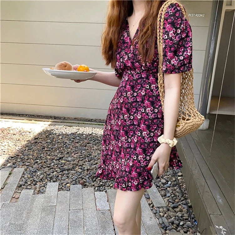 Женское шифоновое платье с завышенной талией повседневное асимметричное мини