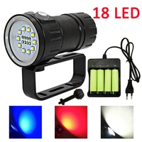 underwater led photography video diving flashlight 10x xm l2 white 4x xpe red 4x xpe blue waterproof tactical torch lamp