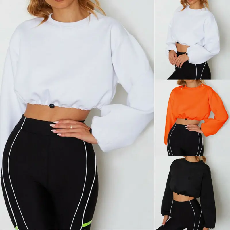 

Women Sexy Crop Top Sweatshirt 2019 Hot Sale Solid Crop Hoodie Long Sleeve Jumper Hooded Pullover Coat Casual Sweatshirt Top