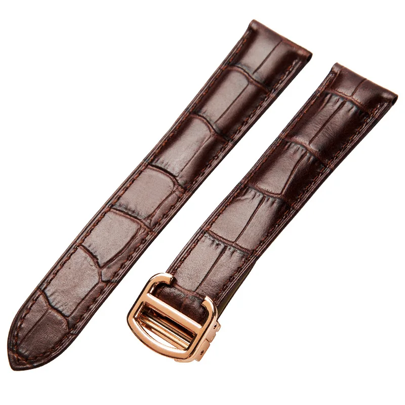 Натуральная кожа ремешок для часов 20/22/23/24/25 мм подходит для Cartier Tank Solo W6700255 ремешок для часов для Для мужчин/Для женщин - Цвет ремешка: brown with rose gold