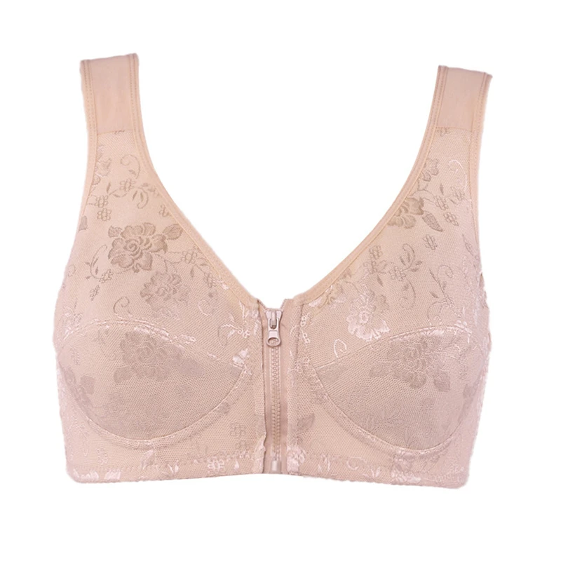

Women Bra Spring Summer Seamless Sexy Lace Front Zipper Bra Push Up Underwear Female Plus Size Wire Free Small Chest Bra